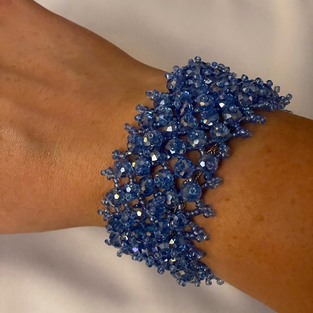Hand Woven Bracelet Blue Swarovski crystal Bracelet  Beaded Bracelet